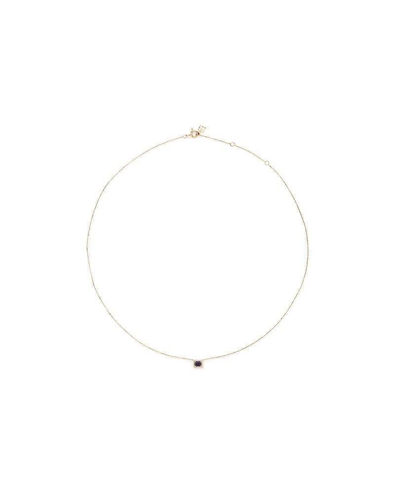 Collier Halo en Pierre Précieuse Saphir Bleu Taille Émeraude et 0,05 Carat TW Diamant en Or Jaune 10 kt
