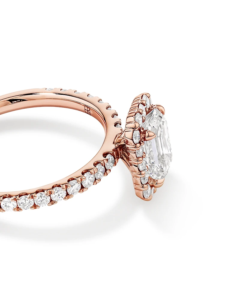 1.78 Carat TW Emerald Cut Laboratory-Grown Diamond Halo Engagement Ring in 14kt Rose Gold