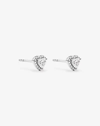 Heart Shape Cubic Zirconia Halo Stud Earrings in Sterling Silver