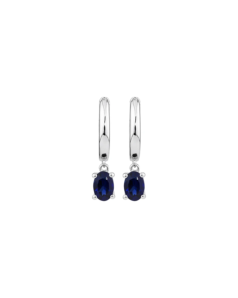 Oval Cut Blue Created Sapphire Gemstone Hoop Earrings and Pendant Necklace Set in Sterling Silver