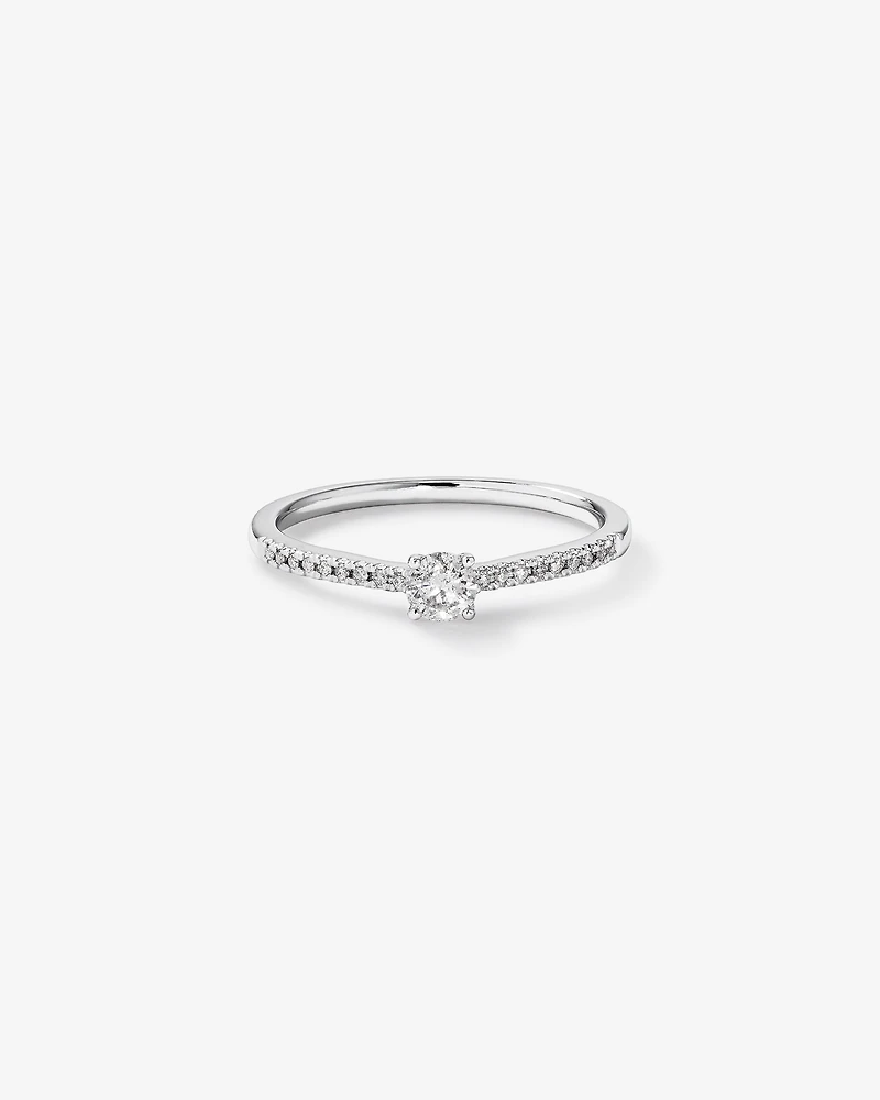 Bague de Fiançailles avec Accent Latéral en Diamant Rond Brillant 0,25 Carat TW en Or Blanc 14 kt