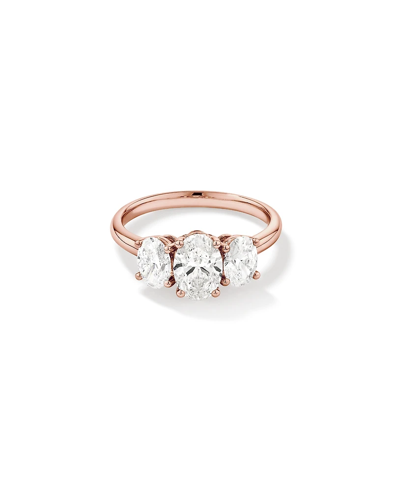 2 Carat Three Stone Oval Laboratory-Grown Diamond Engagement Ring In 14kt Rose Gold