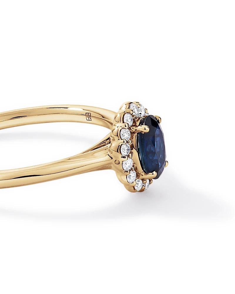 Australian Sapphire & 0.10 Carat TW Diamond Halo Ring 10kt Yellow Gold