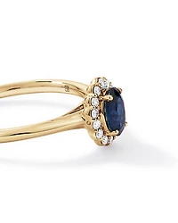Australian Sapphire & 0.10 Carat TW Diamond Halo Ring 10kt Yellow Gold
