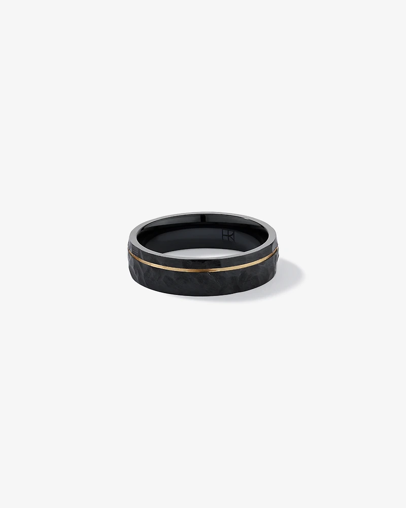 Bague de mariage à motifs de 6 mm en titane noir et or jaune 10KT