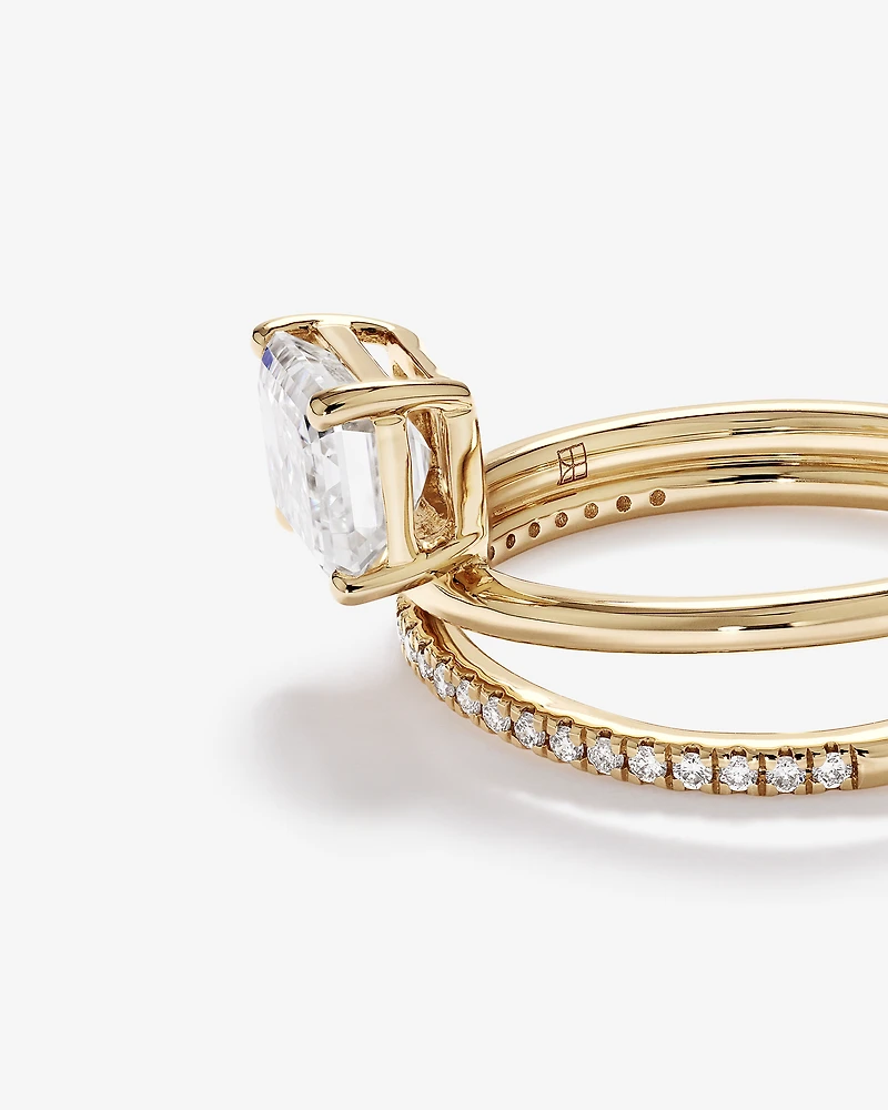 1.88 Carat TW East West Emerald Cut Lab-Grown Diamond Double Band Engagement Ring in 14kt Yellow Gold