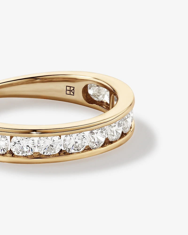 Bague De Mariage En Diamant De Laboratoire Rond Brillant De 1,00 Carat Poids Total Sertie En Canal En Or Jaune 14 Carats