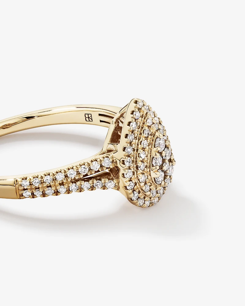 0.30 Carat TW Pear Shaped Cluster Halo Diamond Ring in 10kt Yellow Gold