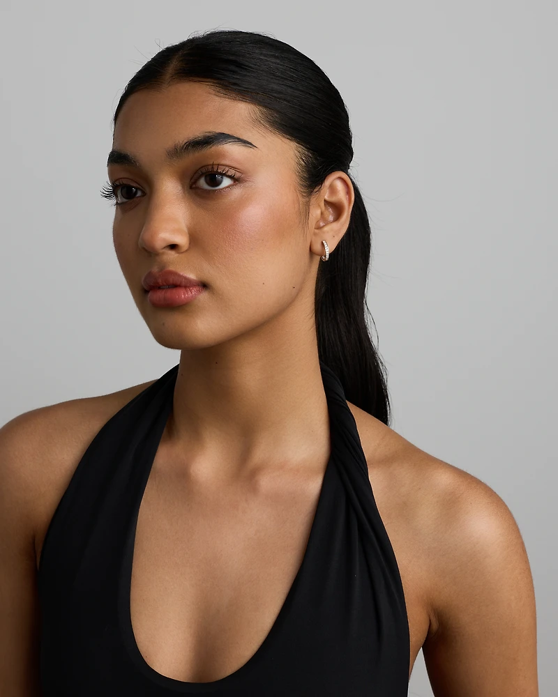 15mm Cubic Zirconia Huggie Hoop Earrings in Sterling Silver