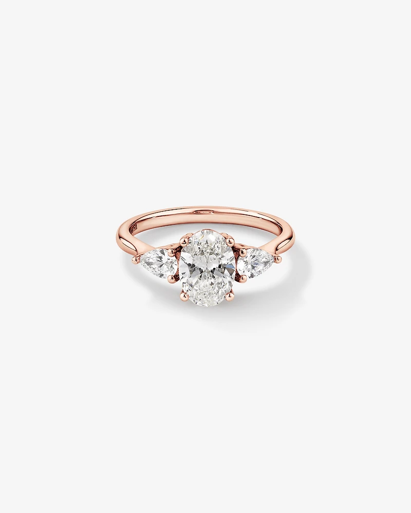 1.65 Carat TW Three Stone Oval and Pear Shaped Laboratory-Grown Diamond Engagement Ring in 14kt Rose Gold