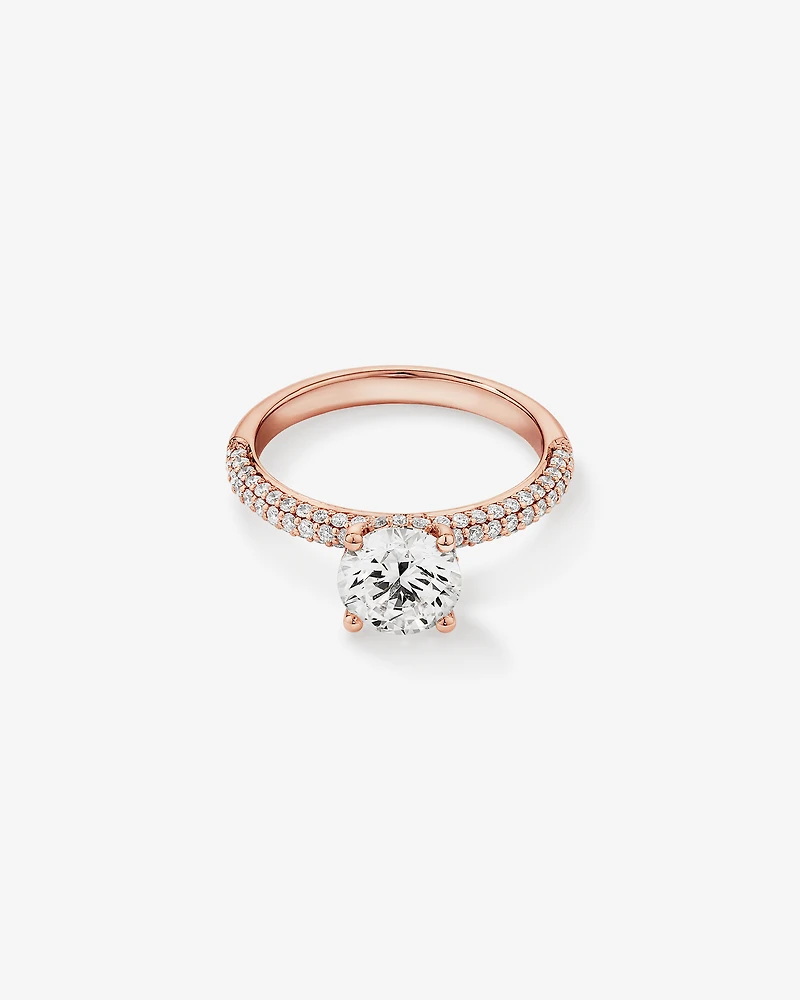 1.95 Carat TW Round Brilliant Laboratory-Grown Diamond Solitaire Side Accent Engagement Ring in 14kt Rose Gold