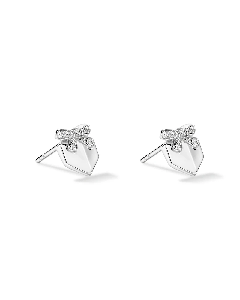 Present Stud Earrings with Cubic Zirconia in Sterling Silver
