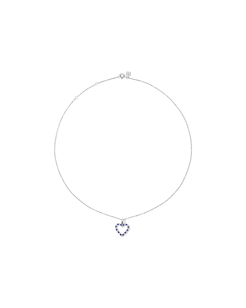Heart Necklace with Created Blue Sapphire & 0.16 Carat TW of Diamonds in Sterling Silver