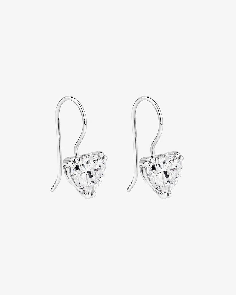 Love Heart Shaped Cubic Zirconia Drop Shepherds Hook Earrings in Sterling Silver