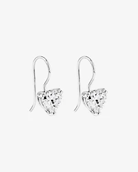 Love Heart Shaped Cubic Zirconia Drop Shepherds Hook Earrings in Sterling Silver