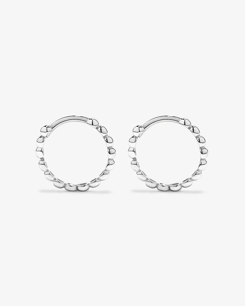 13.5mm Large Beaded Huggie Earrings in Sterling Silver