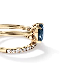 London Blue Topaz Double Band Ring with 0.25 Carat TWof  Diamonds in 10kt Yellow Gold