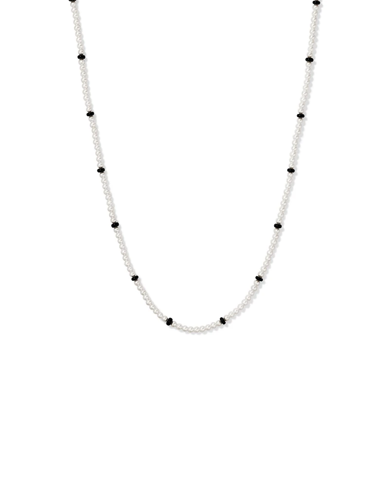 Cultured Freshwater Pearl & Onyx Necklace in Sterling Silver