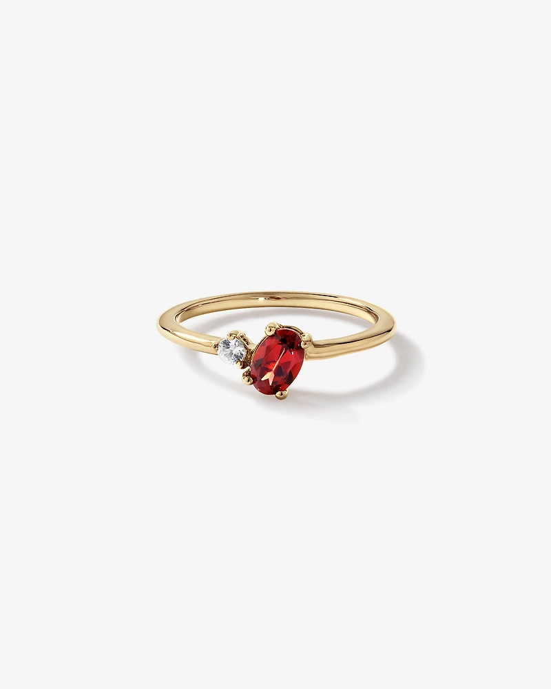White Sapphire and Oval-Cut Garnet Toi Et Moi Ring in 10kt Yellow Gold