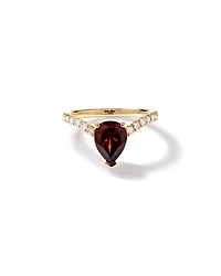 Pear-Cut Garnet Chevron Ring and 0.25 Carat TW of Round Diamonds in 10kt Yellow Gold