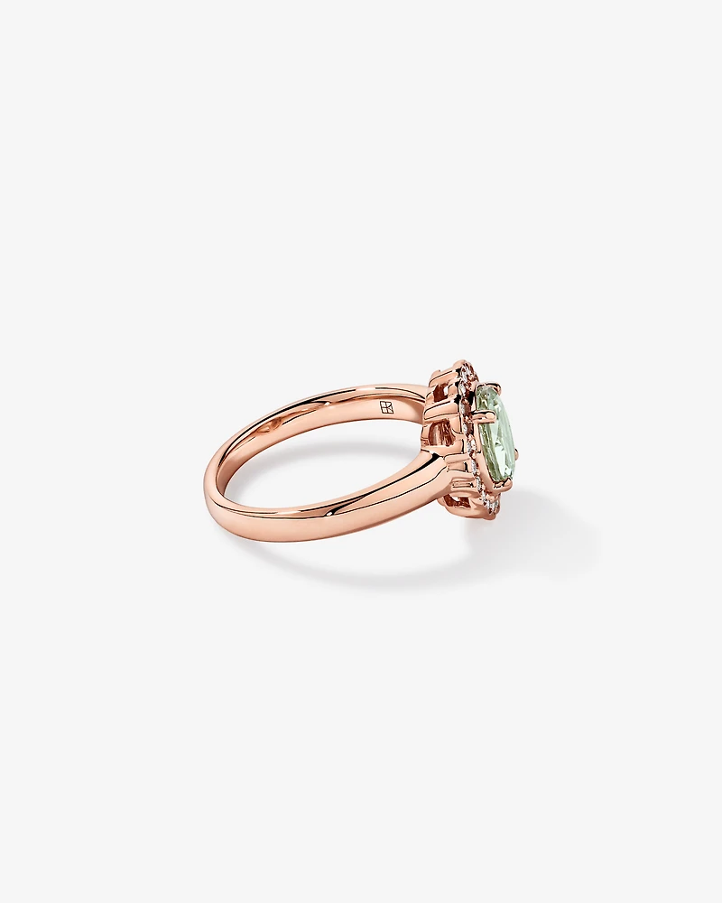 Green Amethyst & 0.20TW of Diamond Halo Ring 10kt Rose Gold