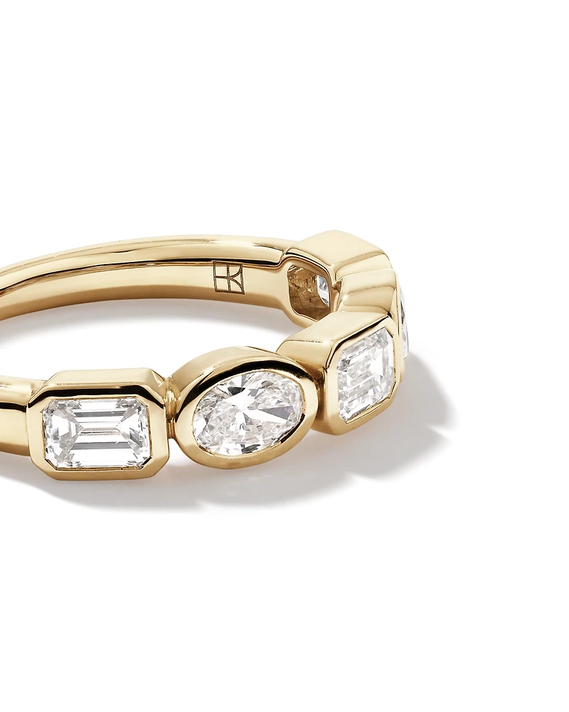 1.50 Carat TW Bezel Set Emerald and Oval Cut Lab-Grown Diamond Wedding Band in 14kt Yellow Gold