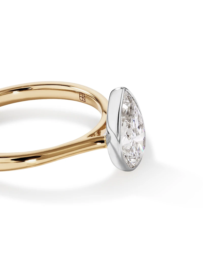 1.25 Carat TW Pear Cut Laboratory-Grown Diamond Solitaire Bezel Set Engagement Ring in 14kt Yellow and White Gold