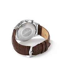 Montre chronographe en acier inoxydable et en cuir brun pour homme