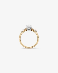 Bague de fiançailles avec diamants laboratoire taille ovale TW 1,40 carats et pierre latérale ronde en or jaune blanc 14