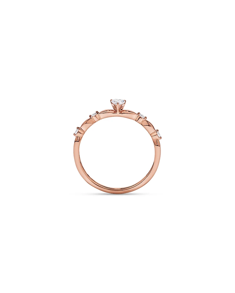 Bague de promesse en or rose 10 carats avec diamants laboratoire taille cœur et rond brillant (poids total 0,15 carat)