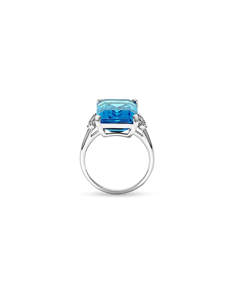 Emerald Cut Swiss Blue Topaz & 0.08 Carat TW Diamond Ring 10kt Gold