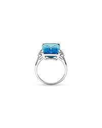 Emerald Cut Swiss Blue Topaz & 0.08 Carat TW Diamond Ring 10kt Gold