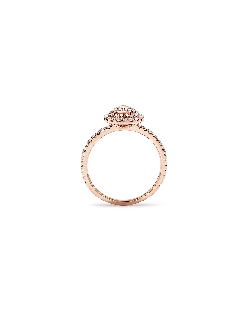 Bague De Fiançailles En Or Rose 10 Carats Avec Pierre Précieuse Morganite Taille Poire, Halo De Diamants Et Accents Latéraux De 0,45 Carat Poids Total