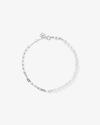 Half Cultured Freshwater Pearl Half Paperclip Chain Bracelet in Sterling Silver