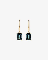 Boucles D'Oreilles Pendantes Avec Topaze Bleue De Londres Taille Émeraude En Or Jaune 10 Ct