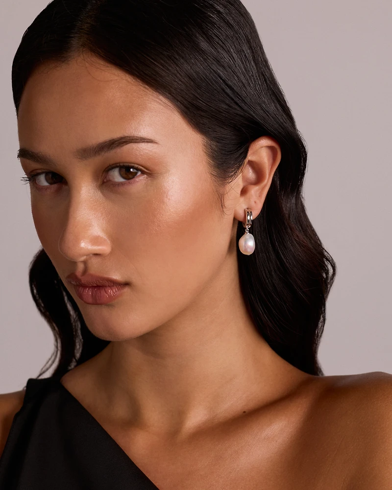 Two-Row Cultured Freshwater Baroque Pearl Drop Earrings in Sterling Silver