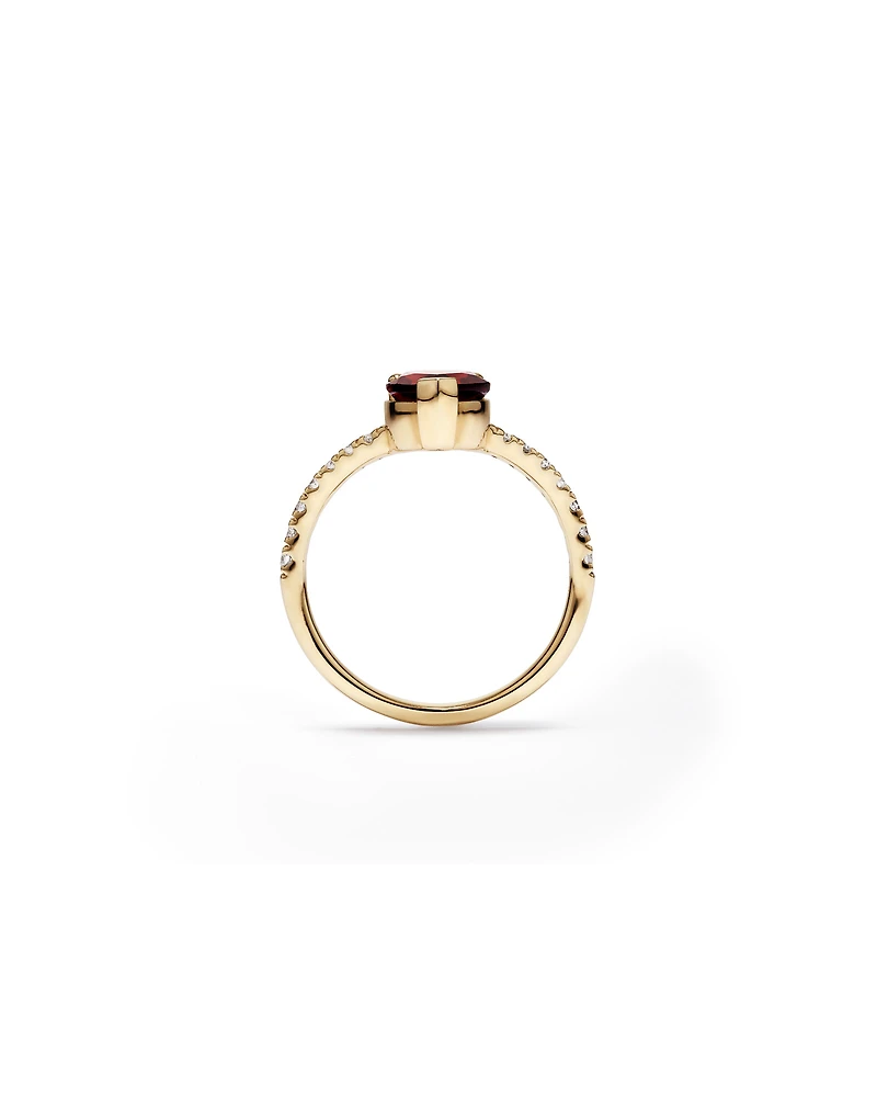 Pear-Cut Garnet Chevron Ring and 0.25 Carat TW of Round Diamonds in 10kt Yellow Gold