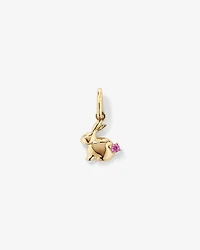 Bunny Pendant with Created Pink Sapphire in 10kt Yellow Gold