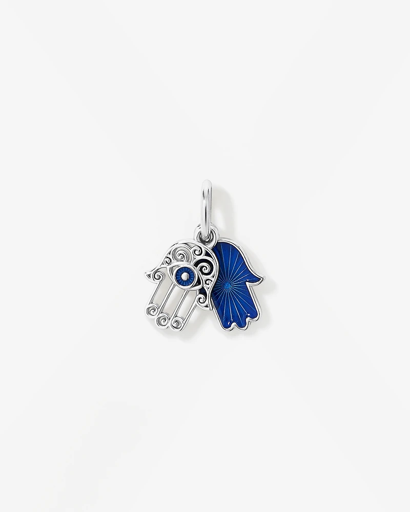 Blue Hamsa Hand Pendant in Sterling Silver