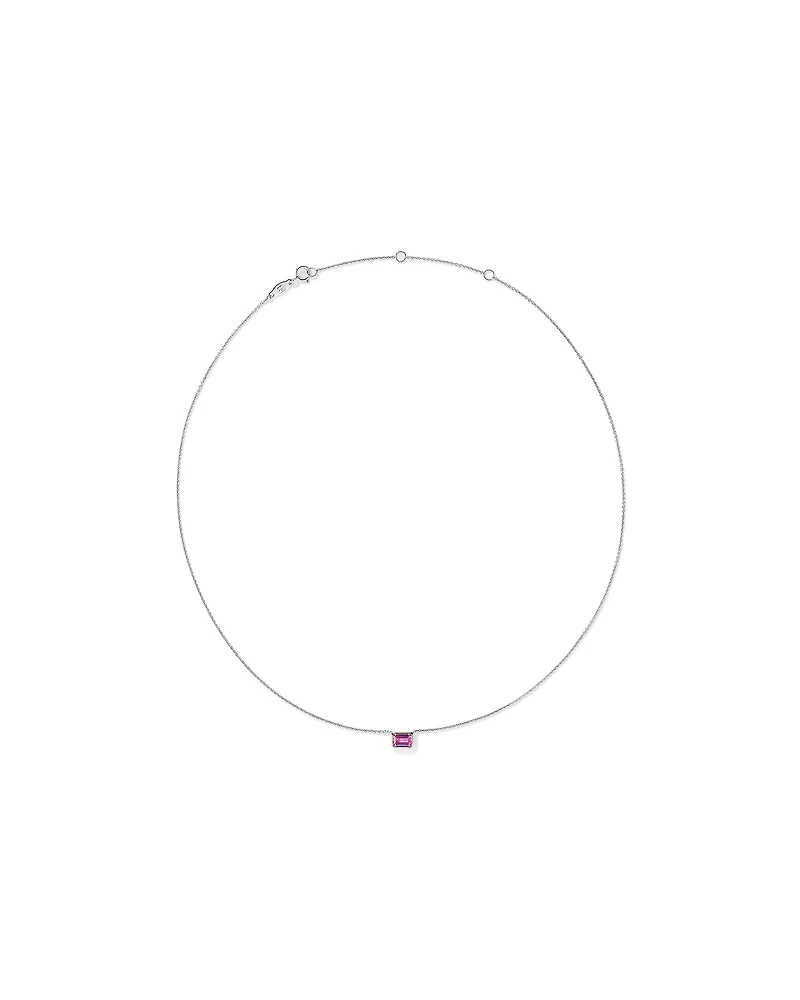 Emerald Cut Pink Created Sapphire East-to-West Set Bezel Necklace with Chain in 10kt Gold