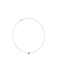 Emerald Cut Pink Created Sapphire East-to-West Set Bezel Necklace with Chain in 10kt Gold