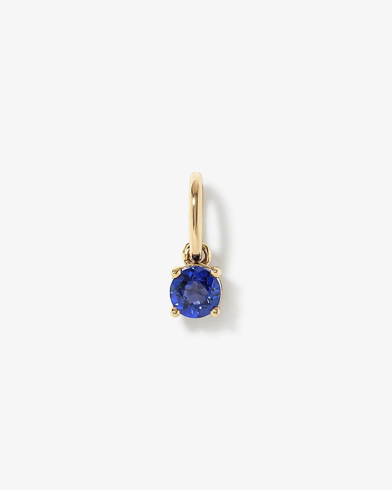 Round Created Blue Sapphire Birthstone Pendant in 10kt Yellow Gold