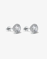Boucles d'Oreilles Clous Halo en Zircon Cubique Rond Brillant en Argent Sterling