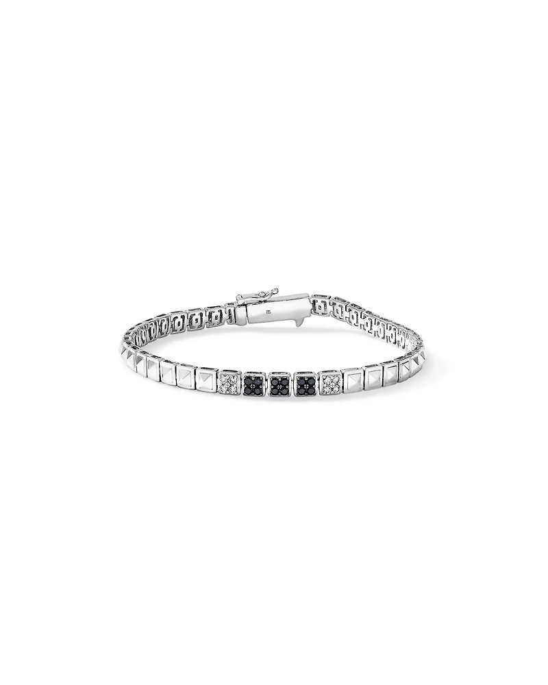 Bracelet tennis pour homme avec 0,50 carat de diamants noirs et blancs en argent sterling