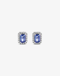 Emerald Cut Blue Tanzanite Gemstone and 0.25Carat TW Diamond Halo Stud Earrings in 14kt White Gold