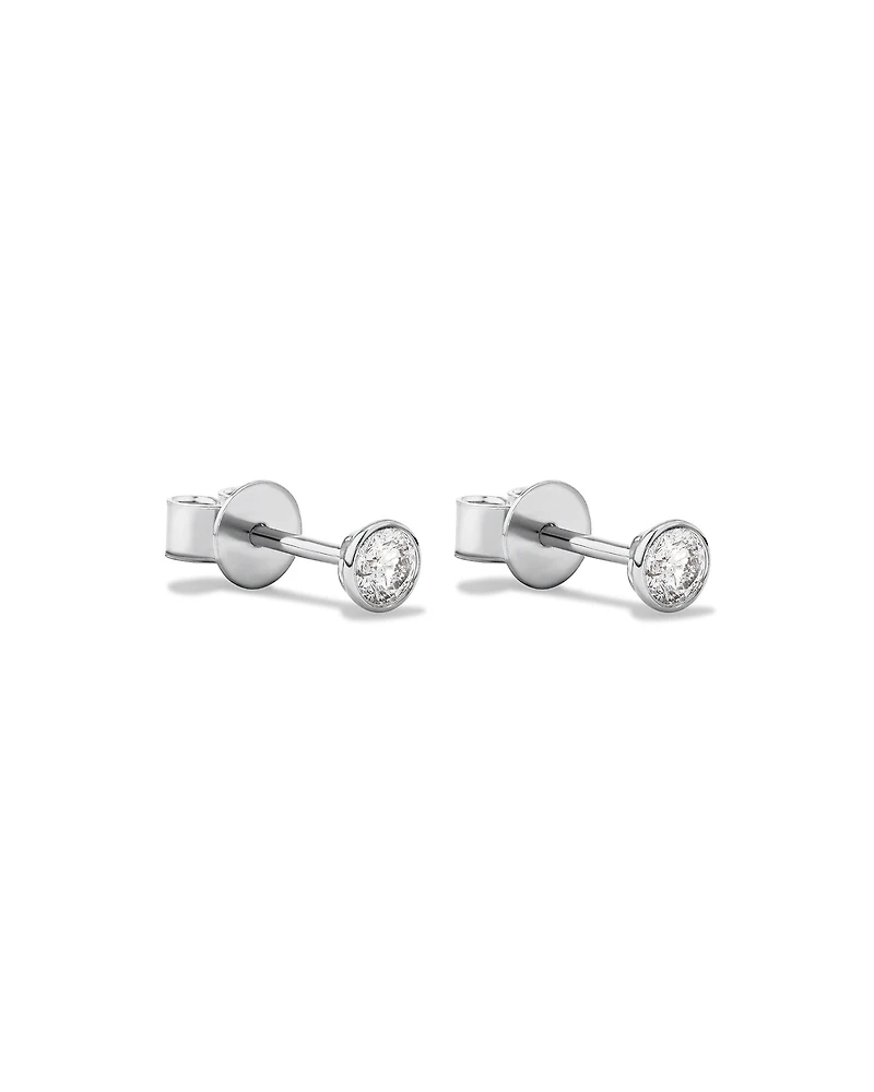 0.25 Carat TW Round Brilliant Diamond Solitaire Bezel Set Stud Earrings 18kt White Gold