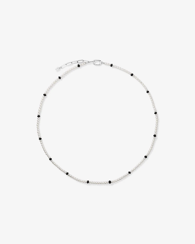 Cultured Freshwater Pearl & Onyx Necklace in Sterling Silver