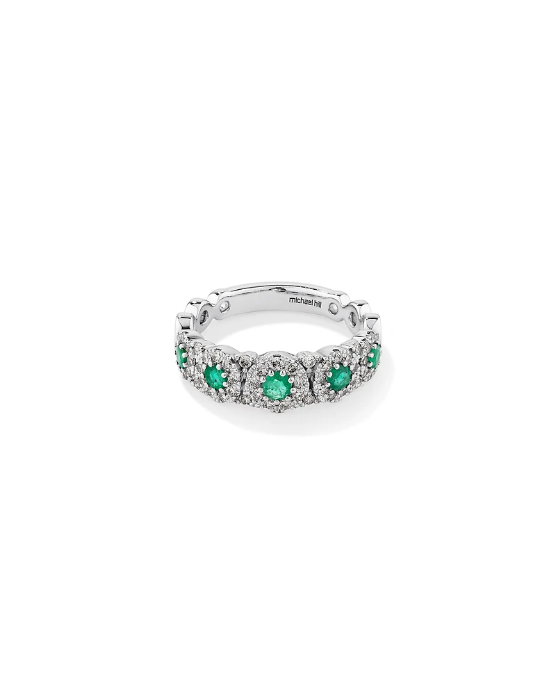 Bubble Ring with Emerald & 0.50 Carat TW of Diamonds in 14kt White Gold