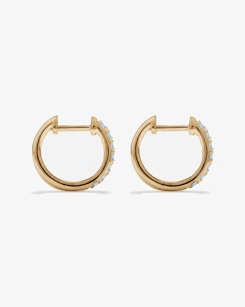 Aquamarine Huggie Hoop Earrings in 10kt Yellow Gold