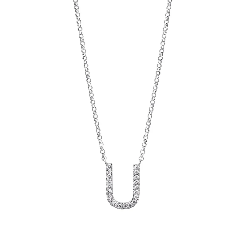 U Initial Necklace with 0.10 Carat TW of Diamonds in 10kt White Gold